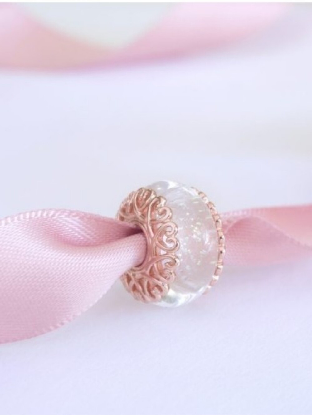 Pandora Rose Gold Iridescent White Murano Glass Charm